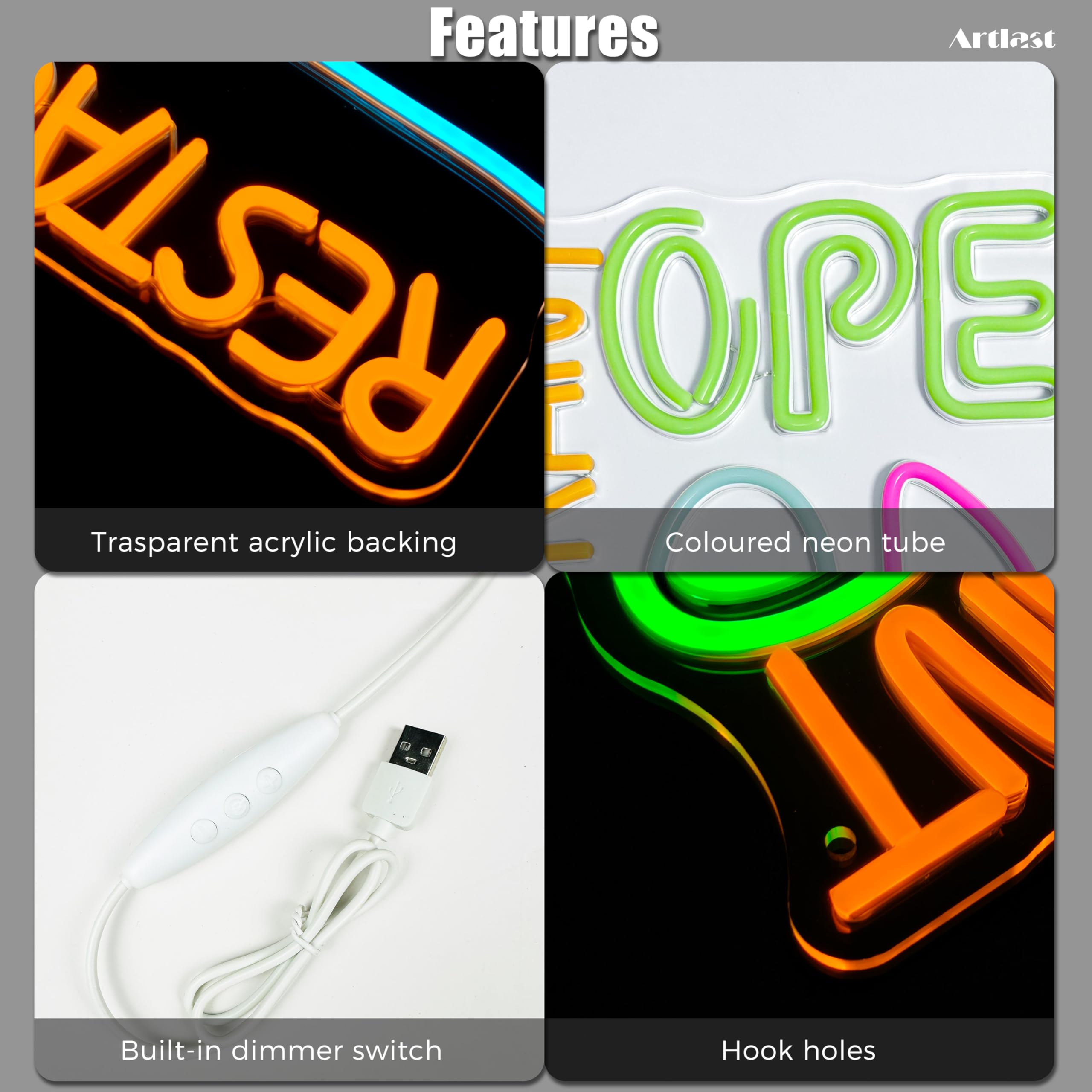 Insegna al neon multicolore con scritta "Restaurant Open", con utensili, alimentata tramite USB, per affari, sala da pranzo, bar, cucina