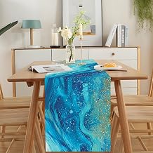 CRYSLOVE Spring Table Runner - Machine Washable Rectangular Tablecloth for Kitchen and Dining Table Decoration (Blue Marble, 180×40)