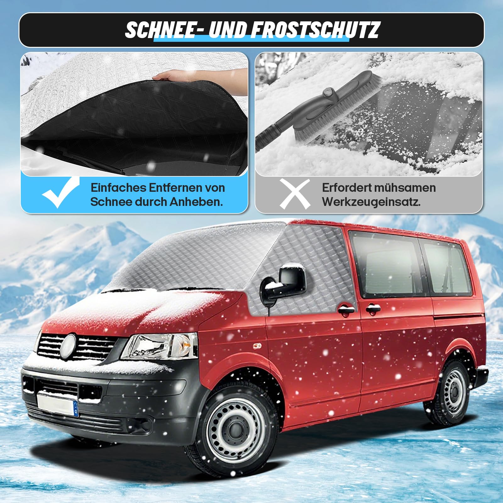 Frontscheibe Sonnenschutz für VW T5 2003–2015, Silber Reflektierend vor Sonne Frost EIS Staub Frontscheibenabdeckung, Windschutzscheiben für VW Wohnmobil