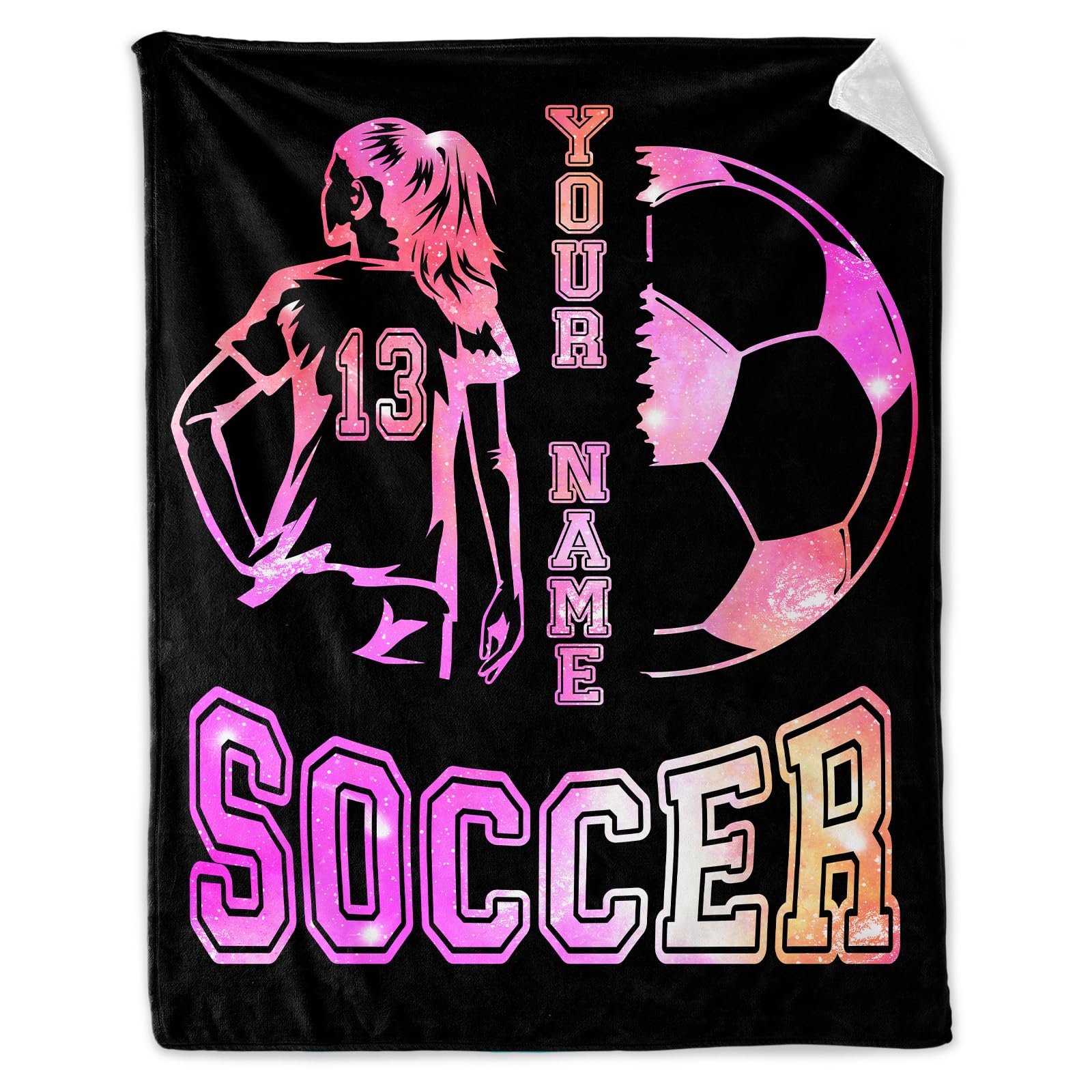 Personalized Soccer Throw Blanket with Name - Soft, Fuzzy & Warm - 40x50 Inches Crib Size Blanket for Couch, Office - Black Cute Throw Gift for Girls,
