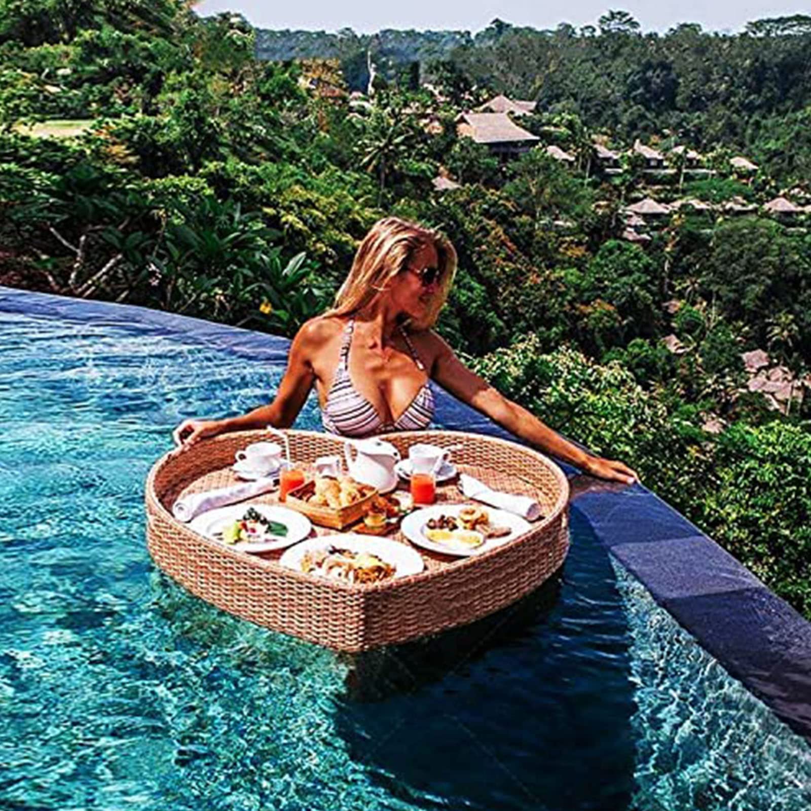 Table de Petit-déjeuner Flottante en Forme de cœur, Plateau de Piscine Flottant en rotin, Plateau de Buffet Flottant, Porte-Boissons, Flotteur de Piscine pour Barres de Sable, spas, fêtes, n