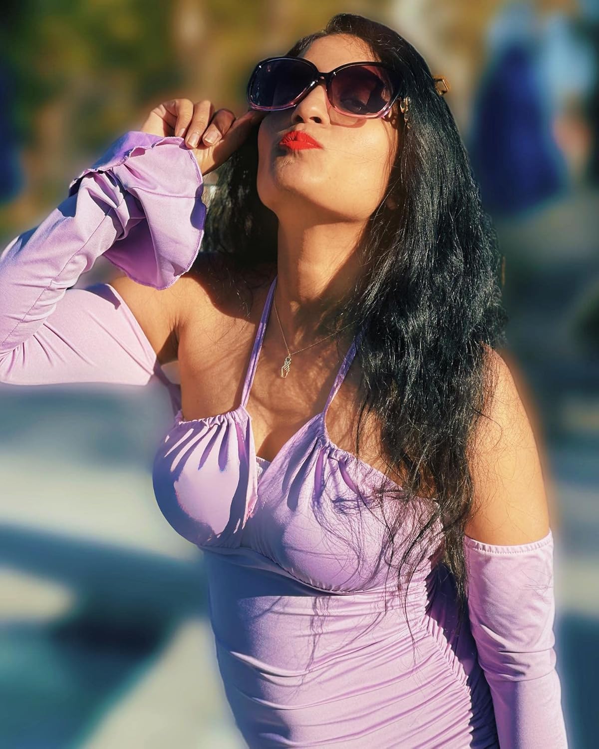 FEISEDY Women's Fashion Sunglasses, Oversized Square Frame with Pearl Sparkling, Polarized UV Protection B2821 - Image 2