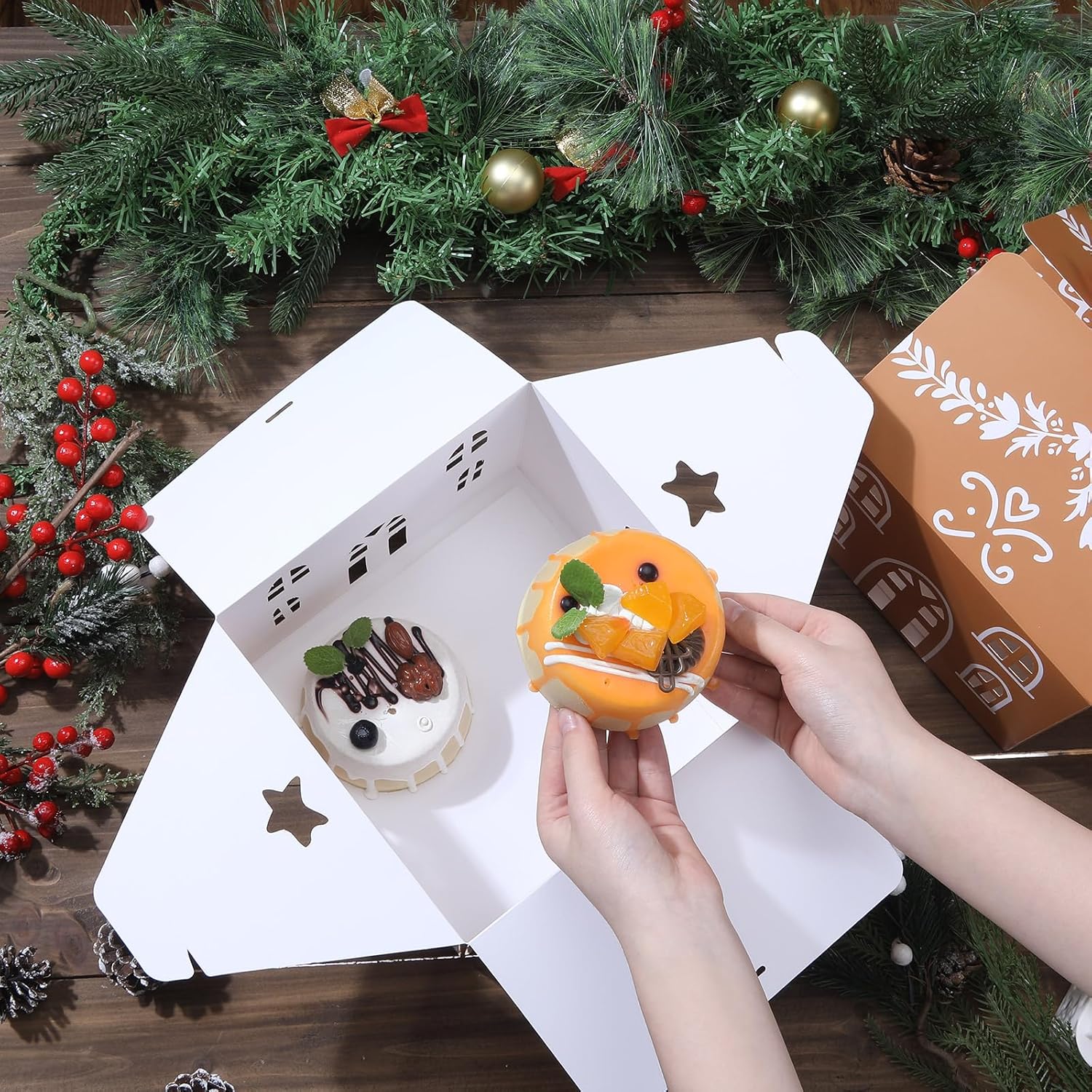 Gueevin 24 Pcs Large Christmas Gingerbread House Gift Boxes Xmas Cookie Packaging with 12 White & 12 Red Ribbons for Festive Holiday Treats & Party Favors(8.3 x 8.3 x 8.5 in)