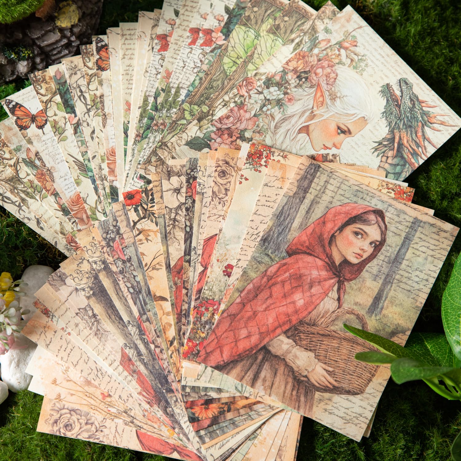 Zestaw papieru w stylu vintage, bajka, decoupage, 180 arkuszy, fantazyjna, kryptydowa, syrenka, pamiętnik księżniczki, efemerydy, zestaw do kolażu, dziennika śmieci, projektów artystycznych