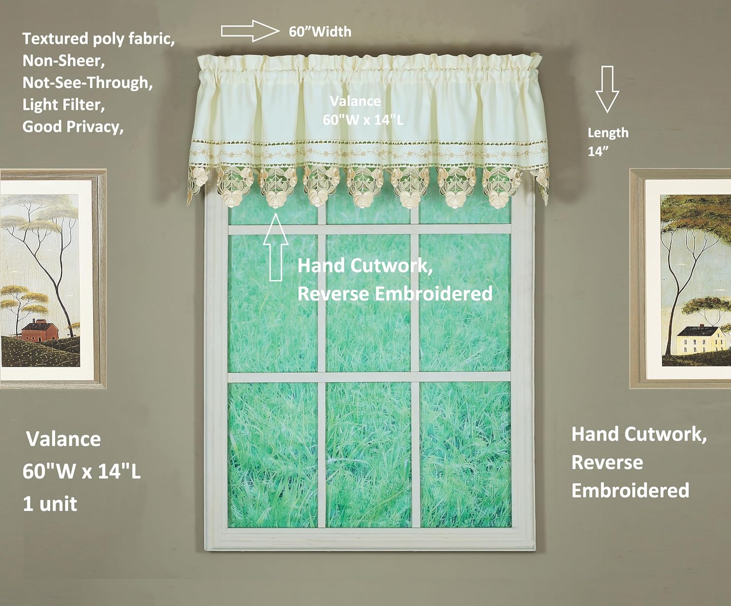 Today's Curtain Regal Reverse Embroidery Valance 14", Ecru/Peach, 60" W x 14" L