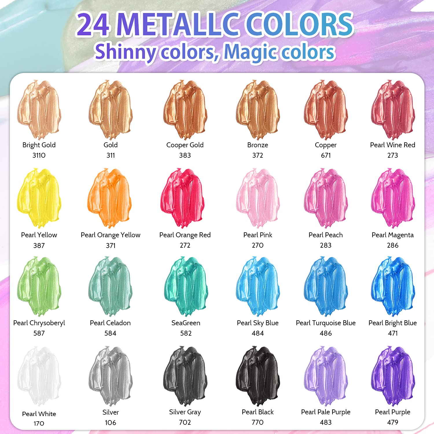 Buy Metallic Acrylic Paint Set, Ohuhu 24 Metallic Colours(59ml, 2oz