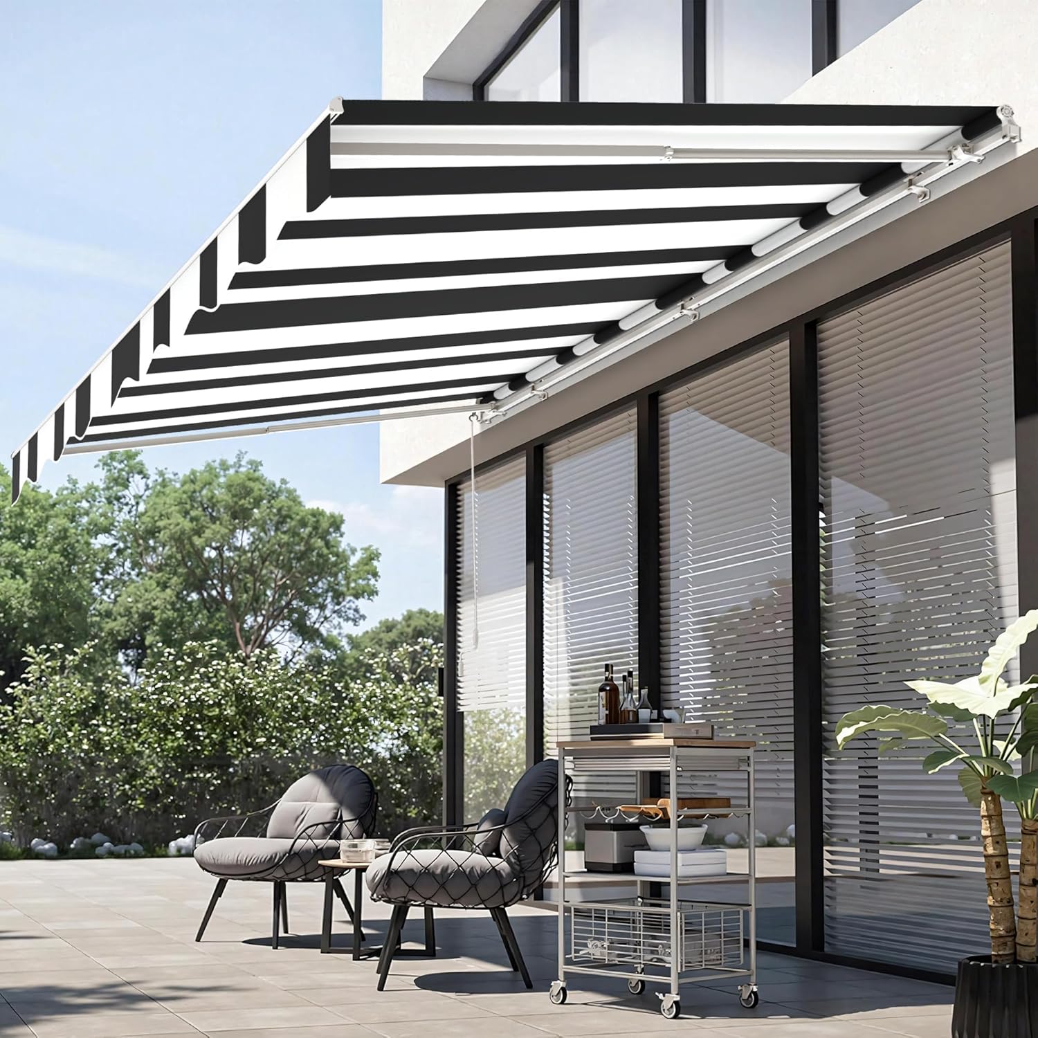 MCombo 11.5x9.5 Feet Manual Retractable Patio Door Window Awning Sunshade Shelter Outdoor Canopy,1210 (White with Black Stripes, 11.5'(L) x 9.5'(W))