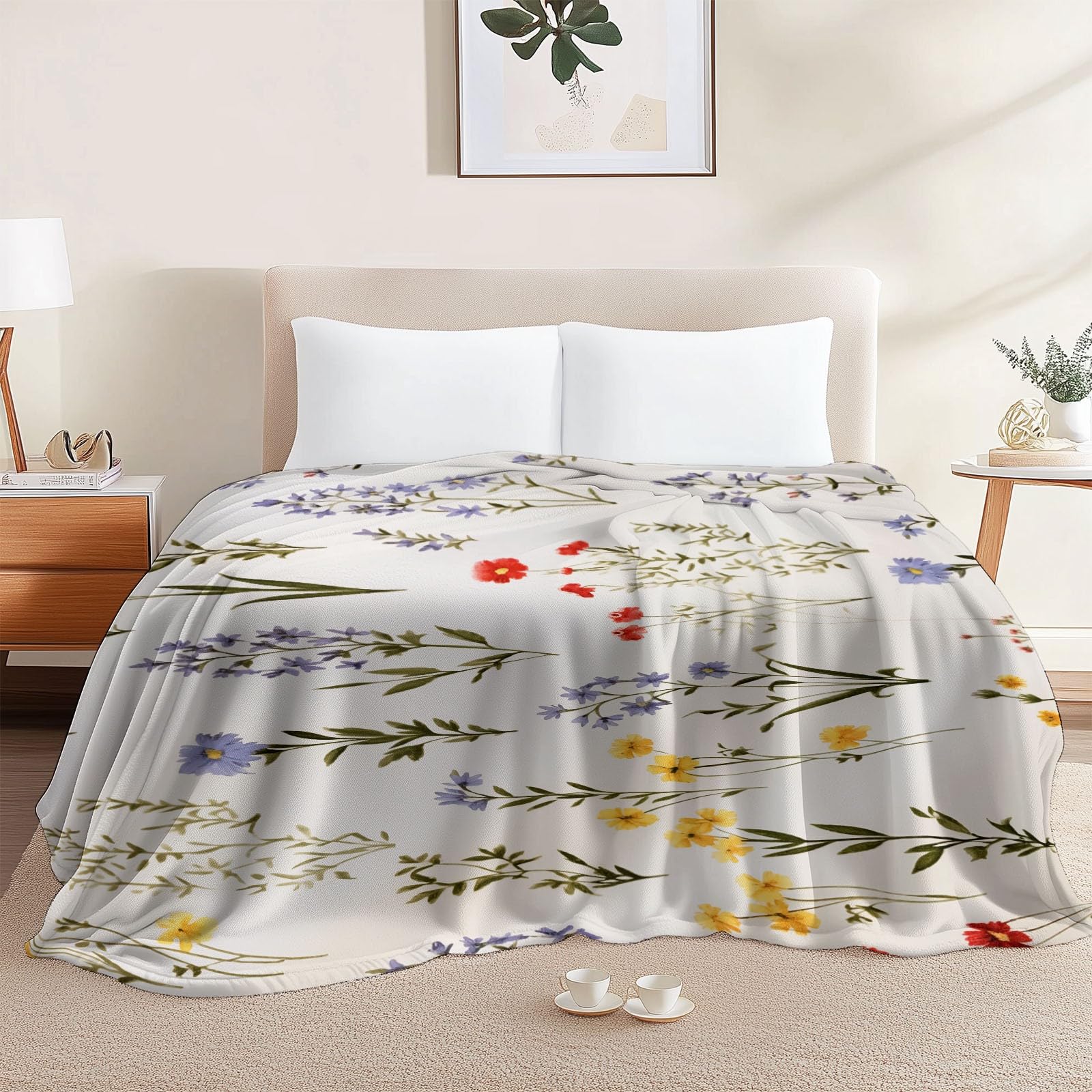 Couverture moelleuse fleurs sauvages pour cocooning canapé