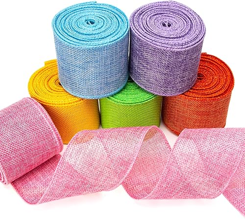 Miniatura 2 de Ribbli Cinta de arpillera de Pascua rosa azul lavanda verde manzana amarillo naranja cinta con alambre de 2 pulgadas x 6 colores en total cinta de