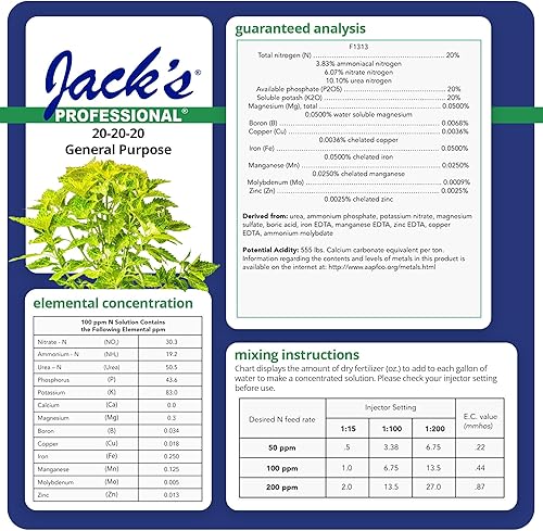 Miniatura 2 de Jack's Professional 20-20-20 Fertilizante soluble en agua de uso general con micronutrientes para plantas de alimentación pesada en programas de