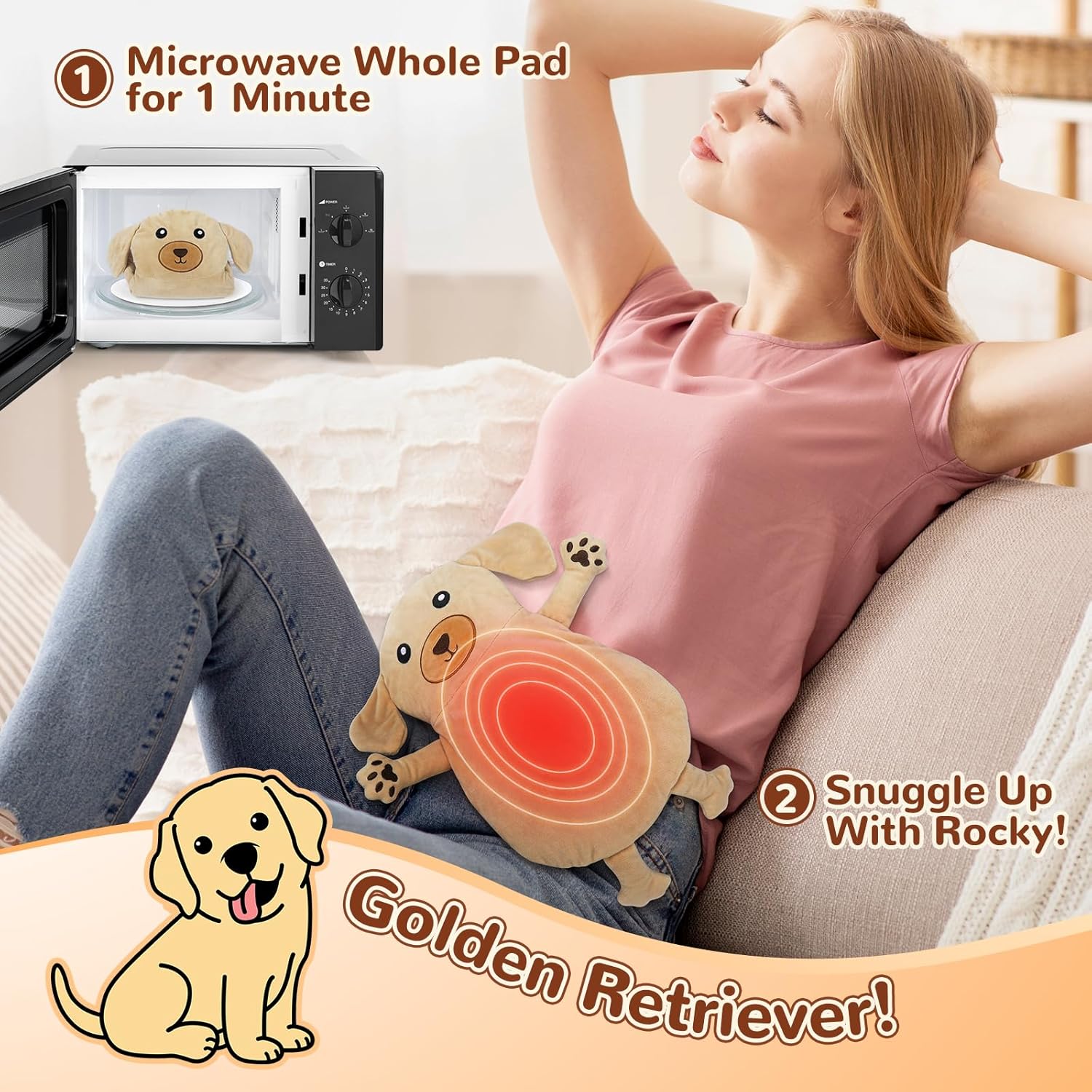 Microwave Heating Pad for Pain Relief, 16" x 11" Microwavable Heating Pads for Cramps, Back Pain, Neck Shoulder, Muscles, Knee, Joints, Natural Heat Pack Moist Heat, Golden Retriever - Image 2