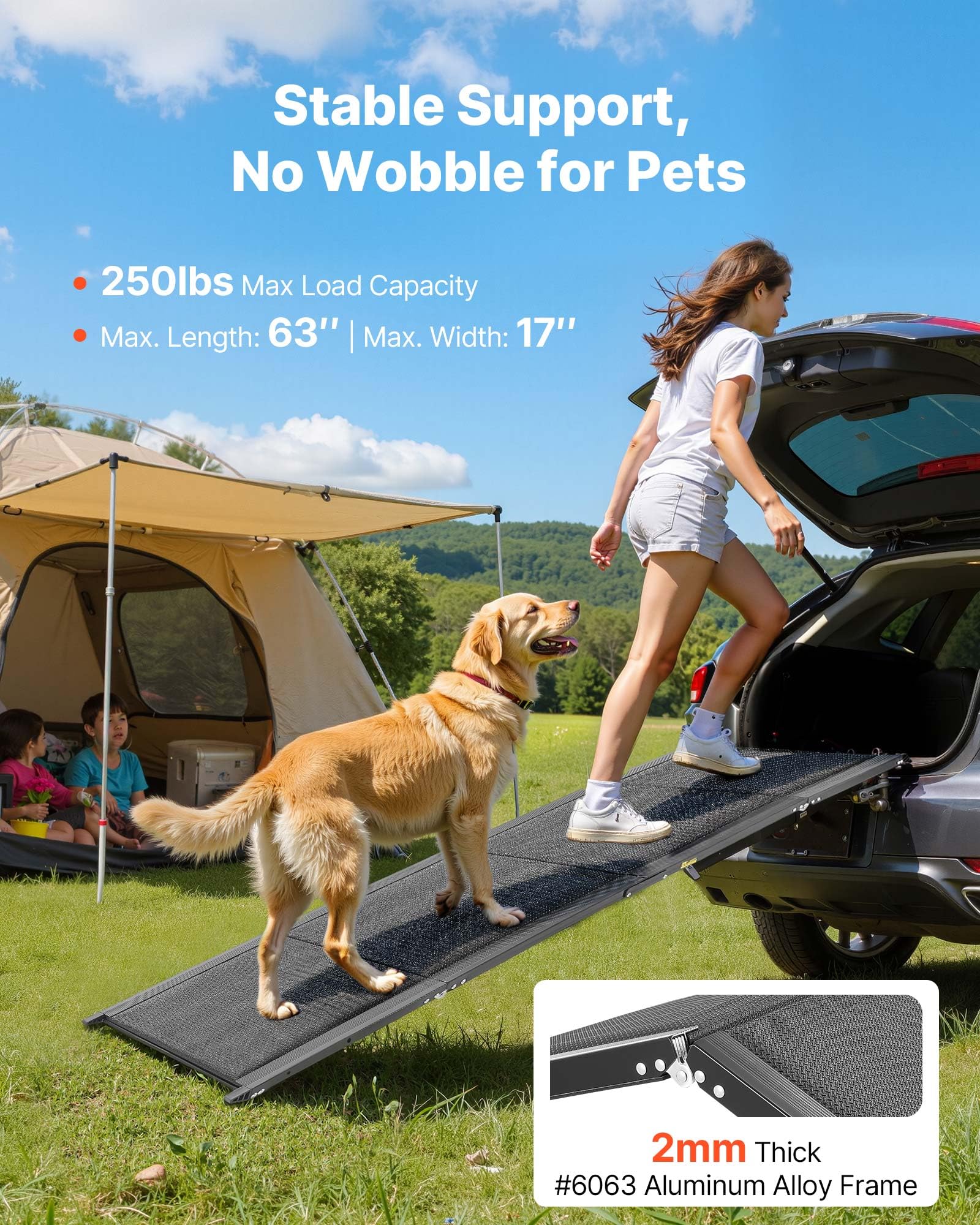 VEVOR Hunderampe, 160 x 43,2 cm, Faltbare Hundeautorampen für mittelgroße & große Hunde bis 113 kg, Hundetreppe mit Rutschfester Oxford-Gewebeoberfläche, tragbare Einstiegshilfe für SUV & LKW
