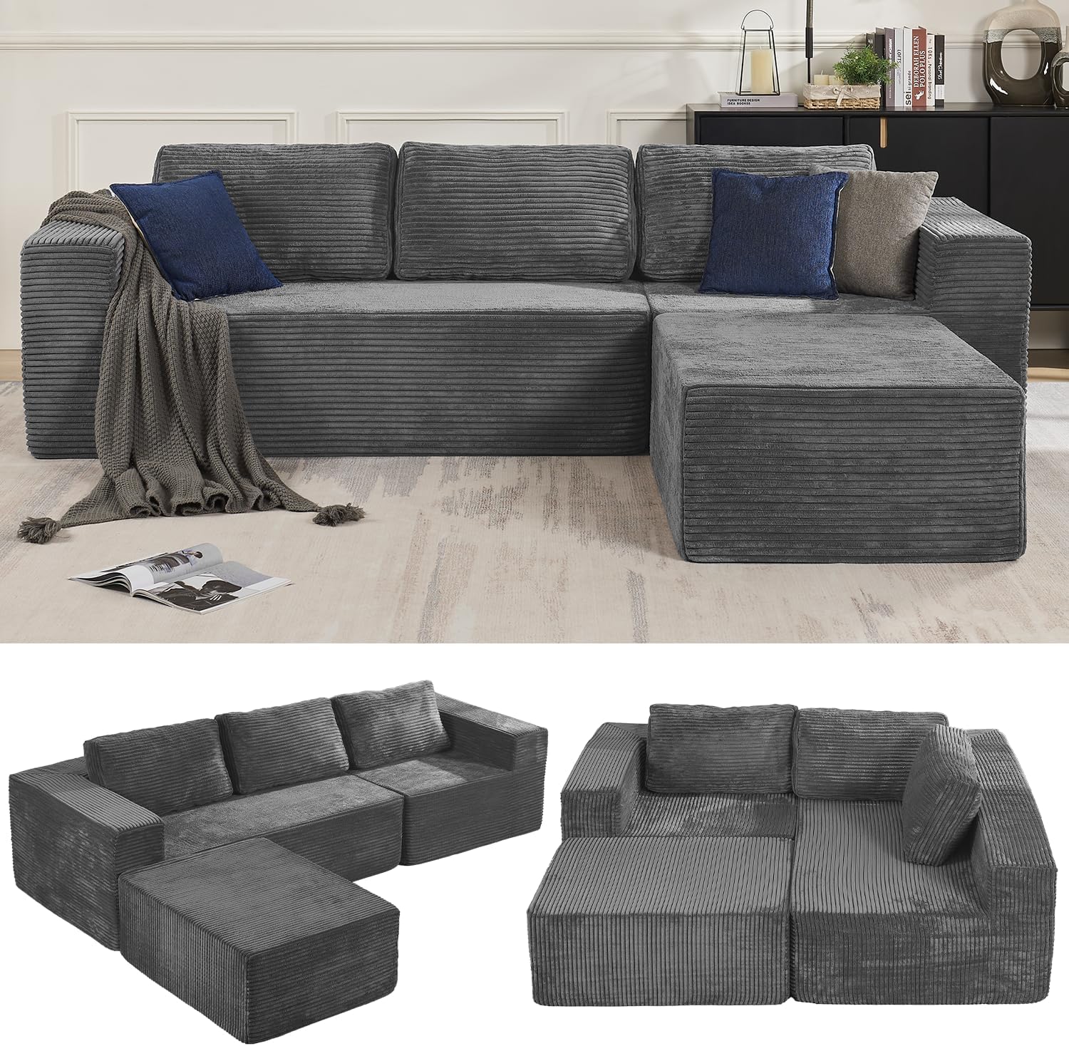 106″ Modular Sectional Sofa with L-Shape Chaise, Right/Left