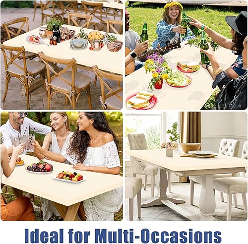 Miniatura 72 de Paquete de 4 manteles rectangulares de elastano de 6 pies, elásticos y ajustables para pícnic, elásticos y lavables para exteriores, campamentos