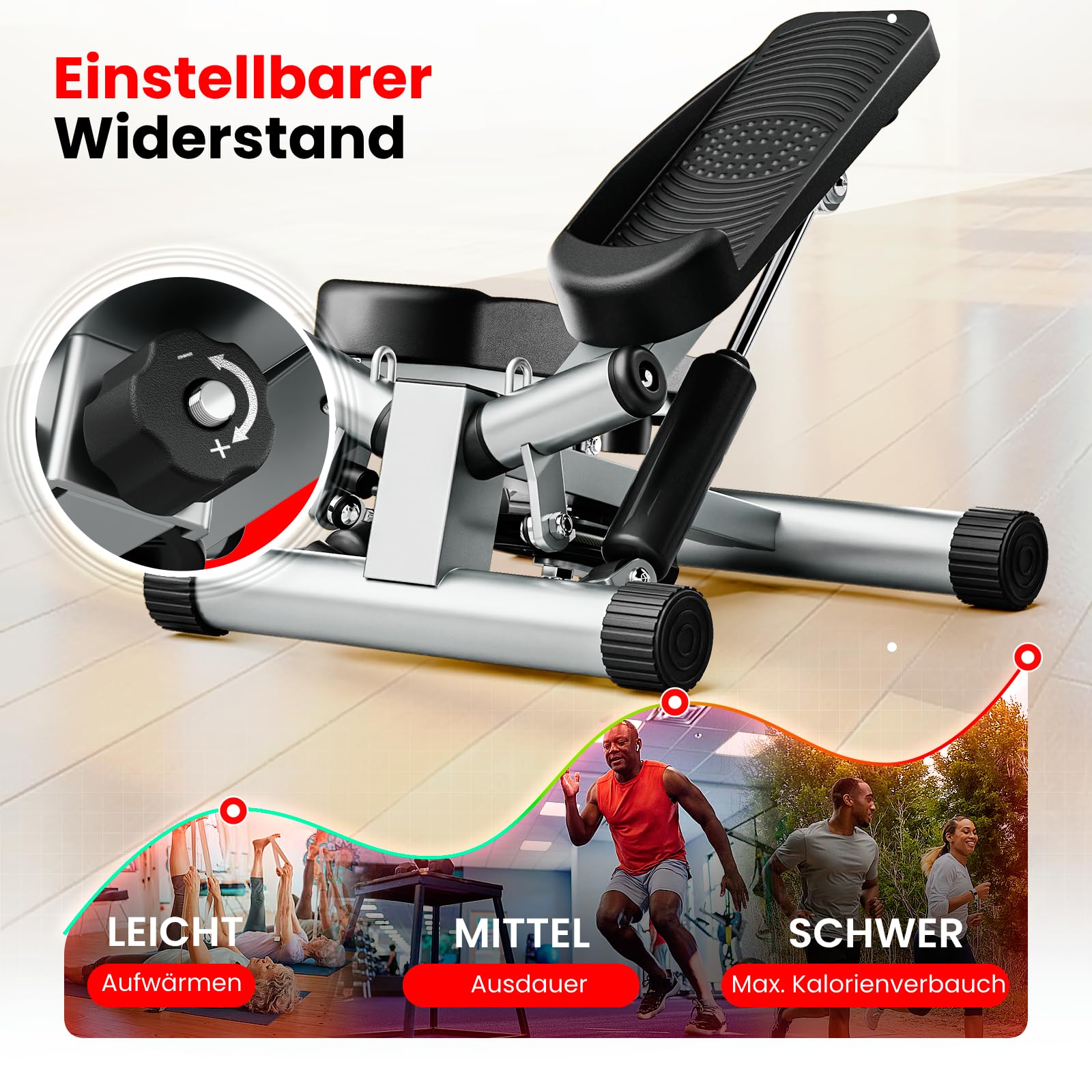 Ultrasport 2-in1 Premium Mini Stepper with Resistance Bands I Fitness Steppers for Exercise Workout with Non-Slip Pedals and LCD Monitor, Exercise Stepper for Home Full Body Cardio Training