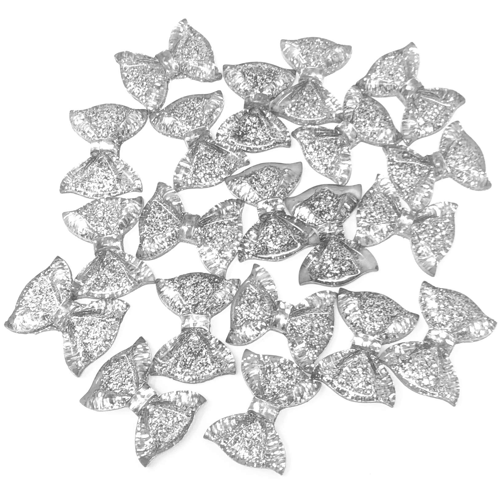 Wedding Touches 20x Silver 25mm Glitter Resin Bow Shabby Chic Flatbacks Craft Cardmaking Embellishments