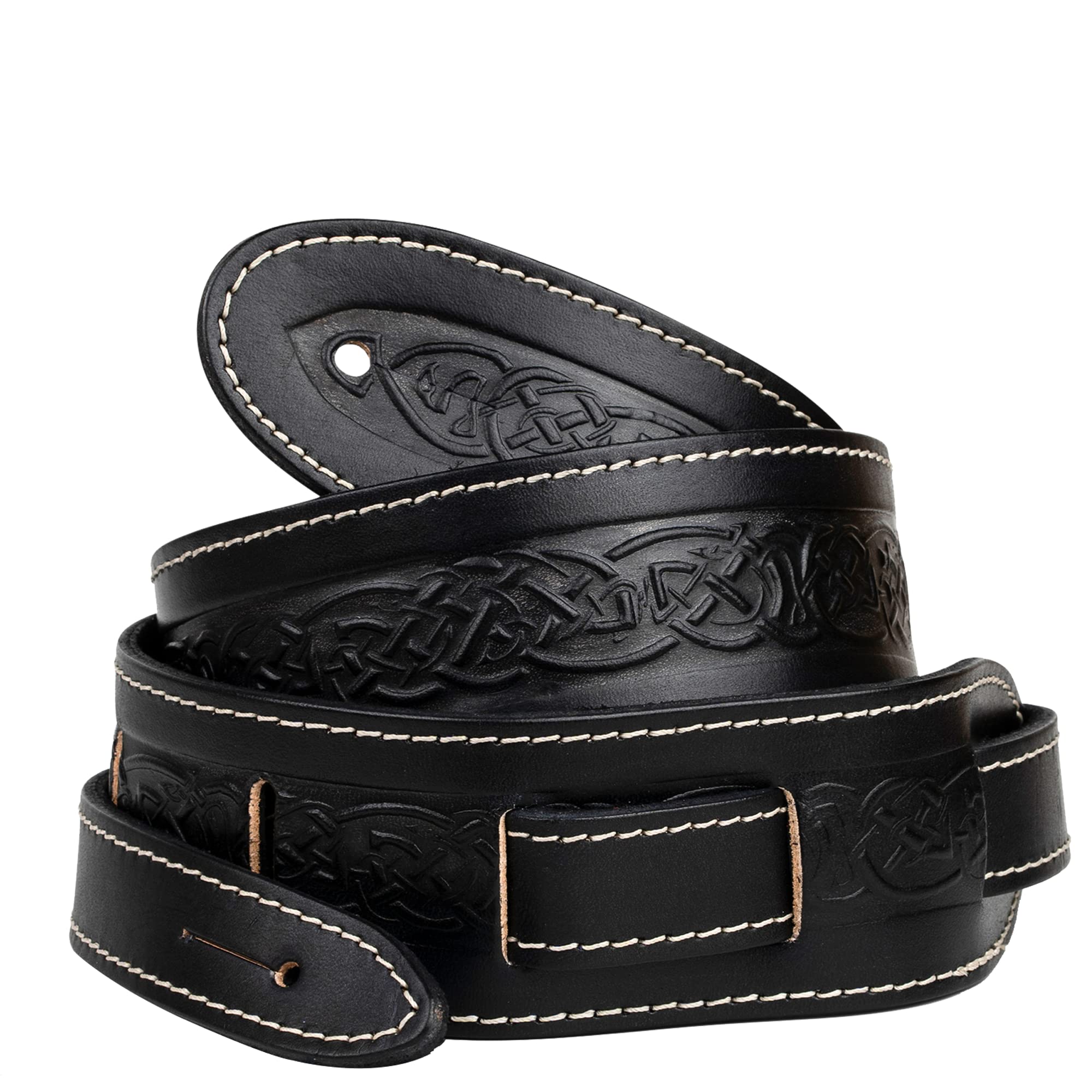 Leathergraft Unisex Black Celtic Guitar Strap - Natural Tooling Leather With Traditional Celtic Pattern - Suitable For Acoustic, Electric, Or Bass Guitar - Adjustable Strap – 5Cm Wide