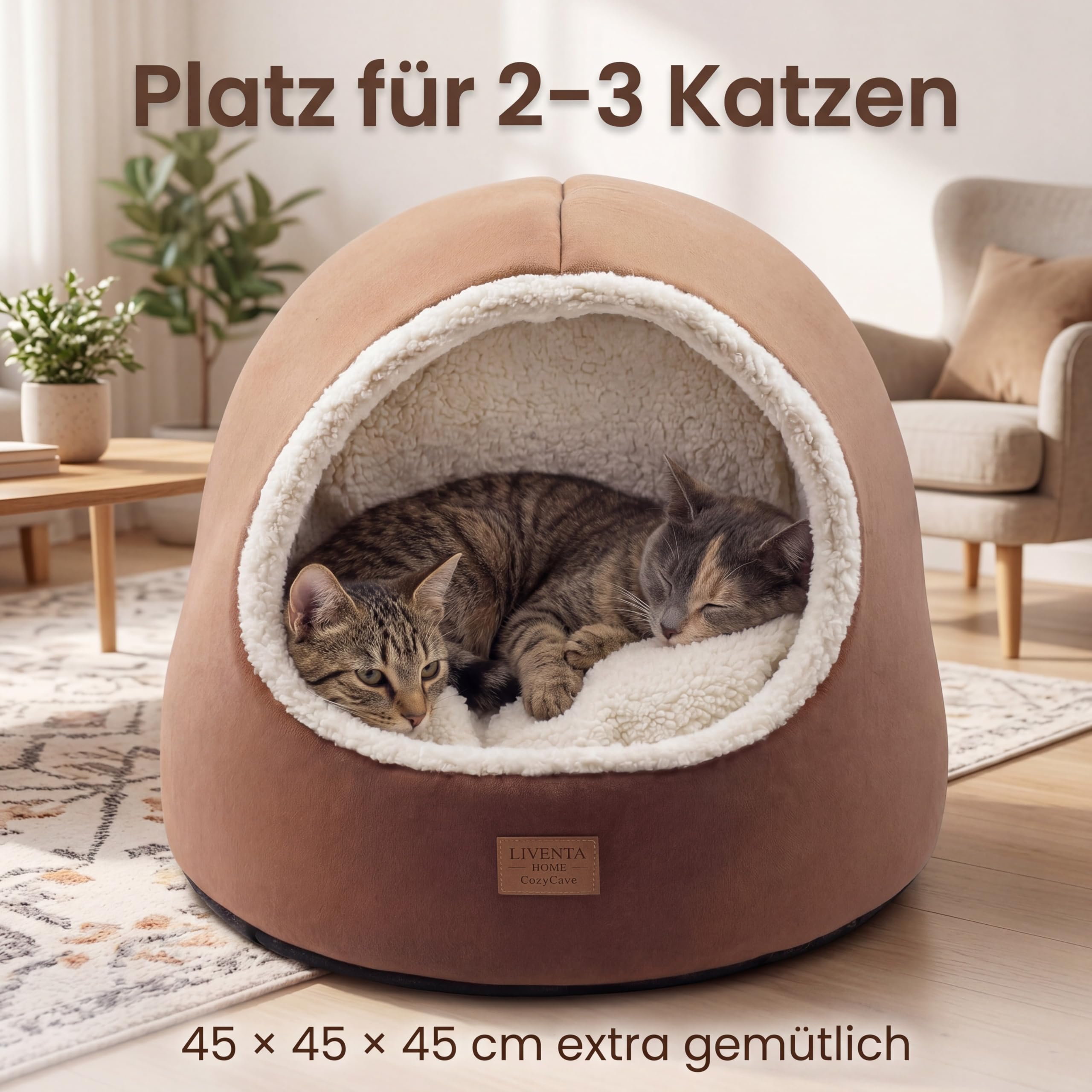 Katzenhöhle 45x45x45 cm – Katzenbett und Katzenhaus mit waschbarem Kissen | Katzenzelt und Katzenhaus Indoor zum Kuscheln mit waschbarem Innenkissen