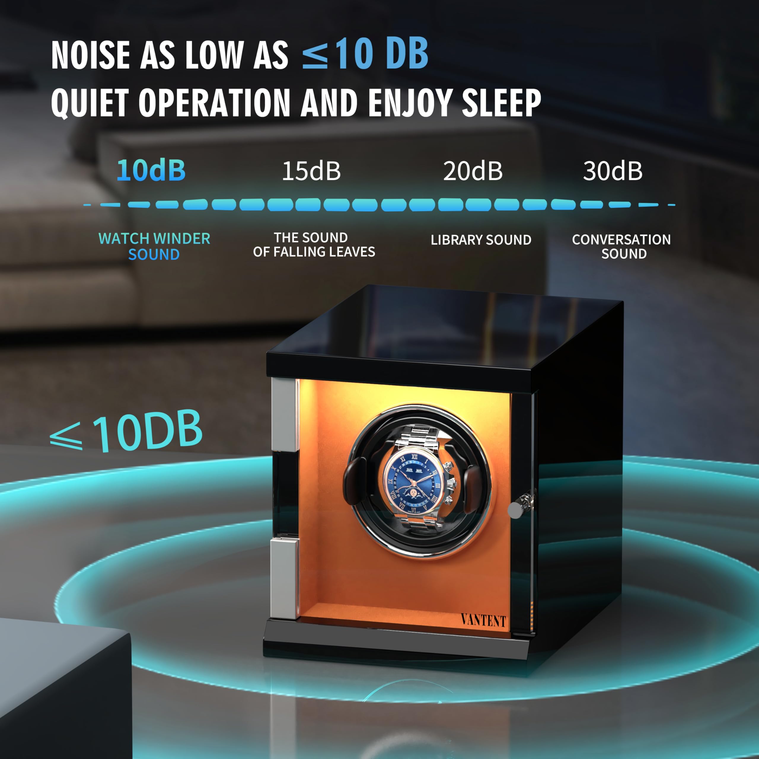 Avvolgitore per orologi automatici con illuminazione a LED, finitura brillante e motore silenzioso