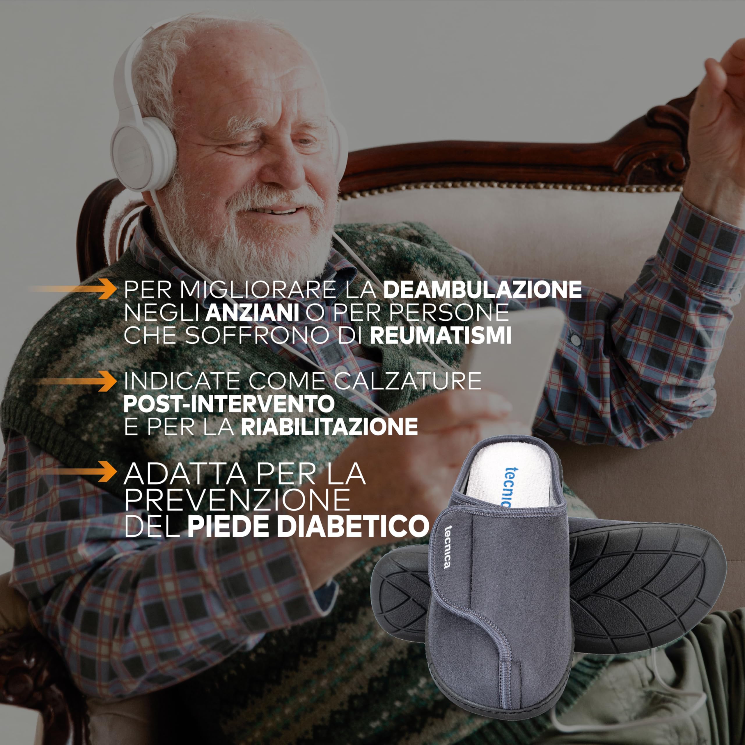 EXTRO STYLE – Pantofole Ortopediche Tecnica 6, per Piedi Gonfi e Bendati, Dolori al Tallone, Ciabatte Ortopediche Donna e Uomo con Suola Antiscivolo e Urto-assorbente, Microfibra, Grigio