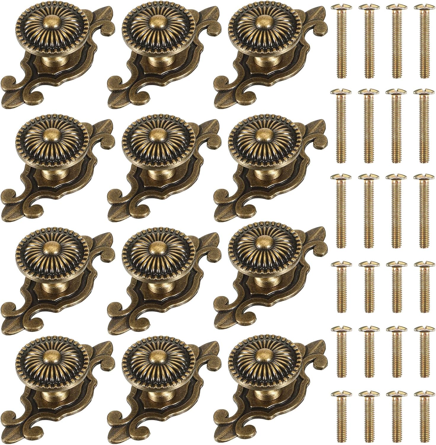 12 Pack Brass Cabinet Knobs Brass Antique Vintage Retro Drawer Cabinet Metal Knobs with Backplates Rustic Zinc Alloy Base Backplate Cupboard Wardrobe Drawer Door Handles for Kitchen Cupboard