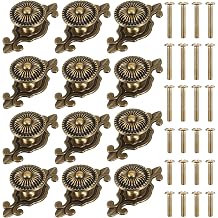 12 Pack Brass Cabinet Knobs Brass Antique Vintage Retro Drawer Cabinet Metal Knobs with Backplates Rustic Zinc Alloy Base Backplate Cupboard Wardrobe Drawer Door Handles for Kitchen Cupboard