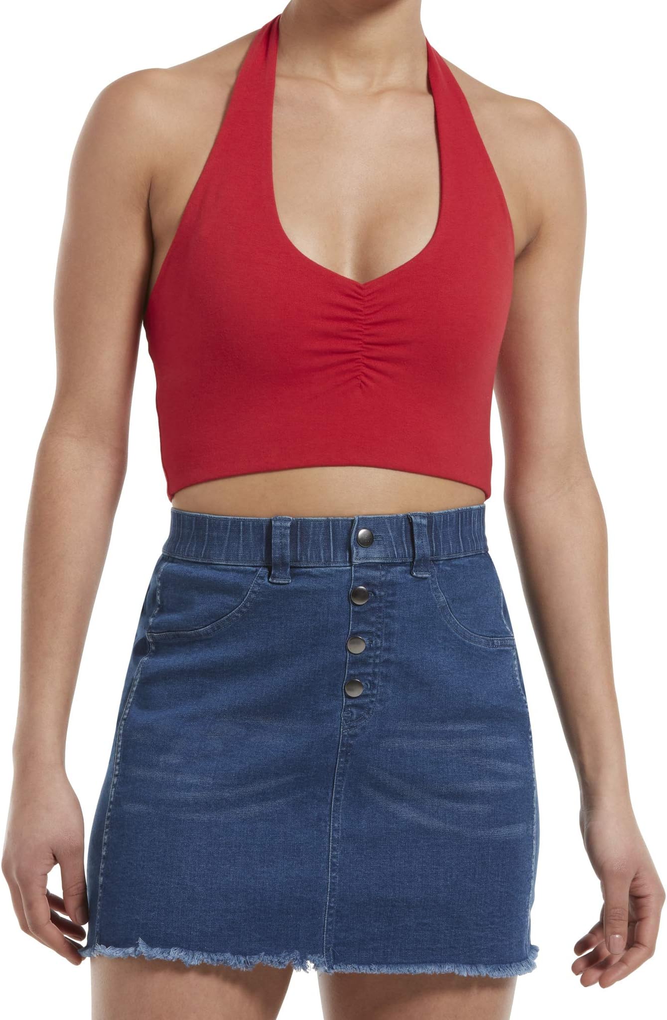HUEWomen's Blackout Cotton Midriff Bandeau Tube Halter Top, Assorted Shirt