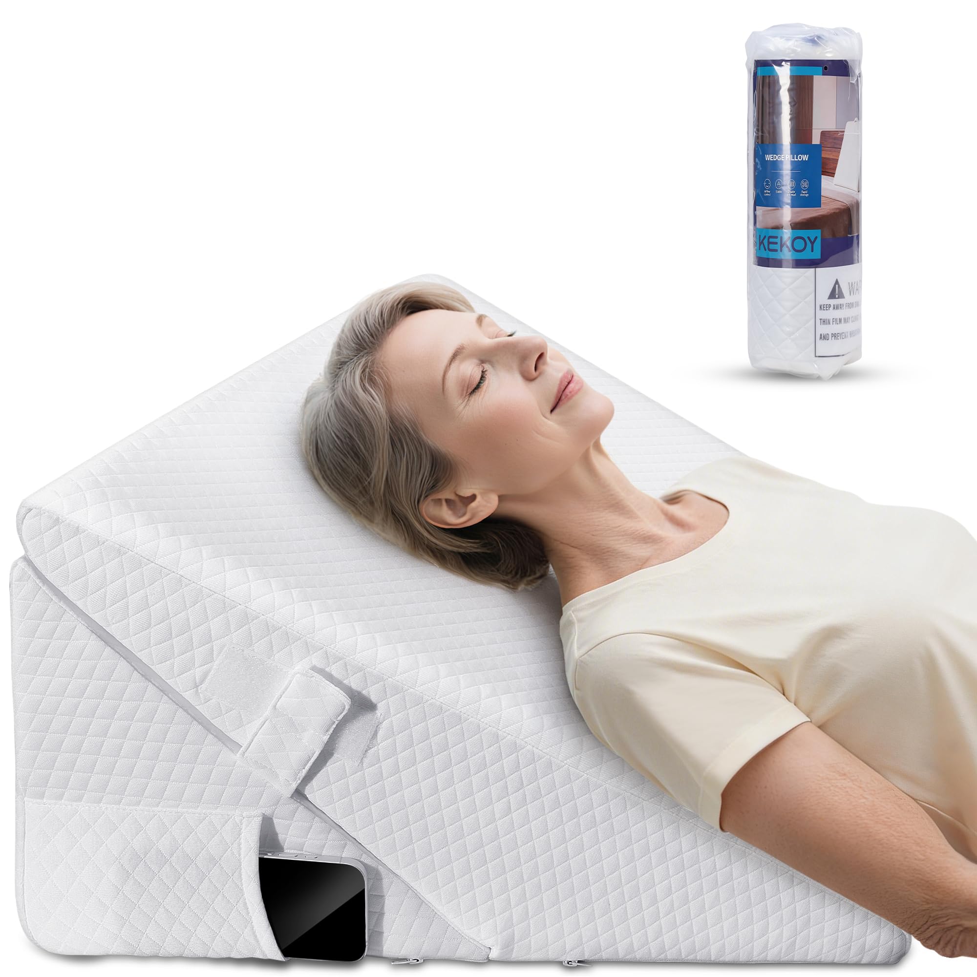 Kekoy Verstellbares Keilkissen Bett: Schlafapnoe, Säure Reflux, Rückenschmerzen, Schnarchen & postop. Genesung – Memory-Schaum Reflux Kissen, waschbare Hülle, Griff