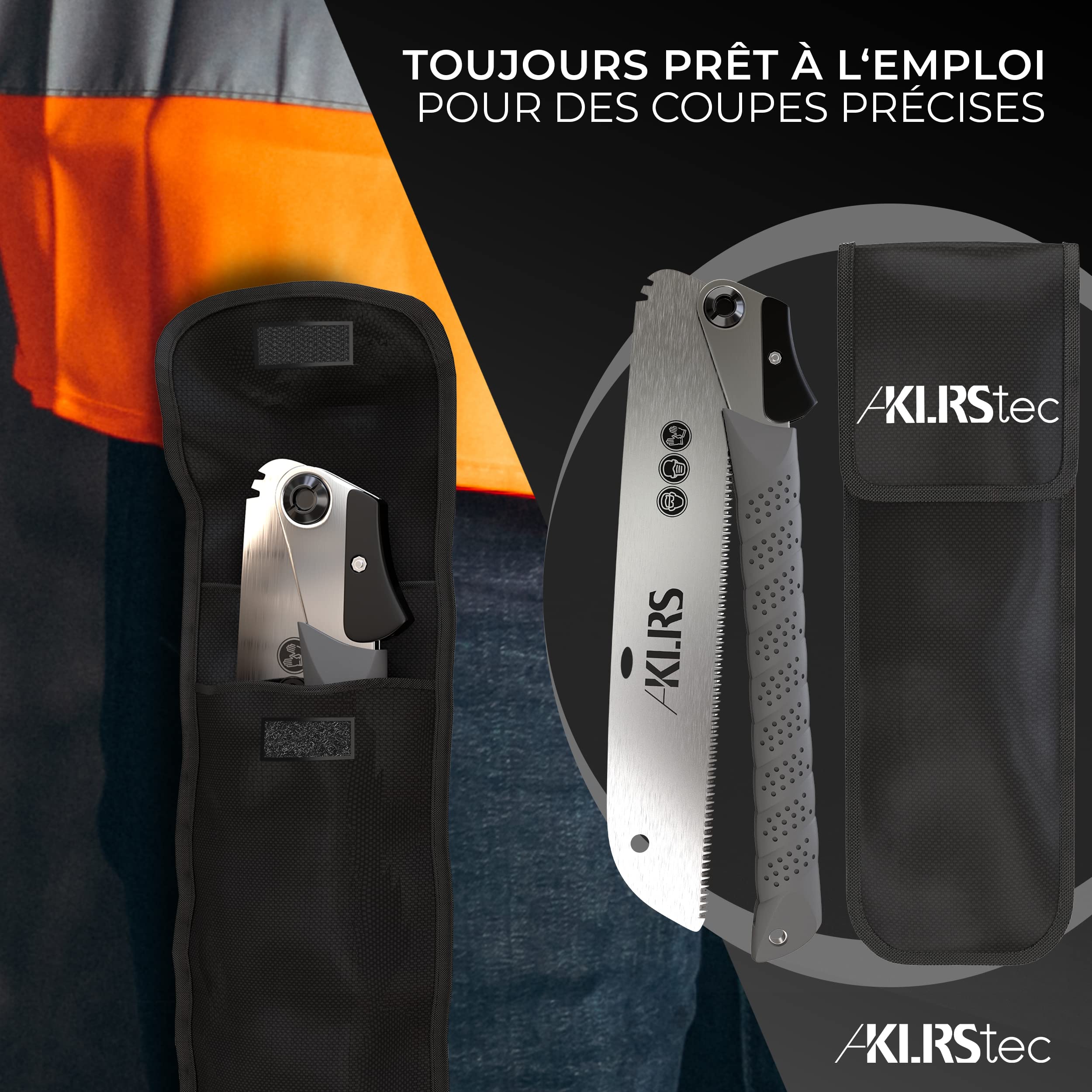 KLRStec Scie Japonaise Zen professionnelle - Scie à bois avec une lame de 240 mm [avec sac à pince] Scie pliante d'extérieur avec verrouillage de sécurité en acier au carbone trempé [SK5]