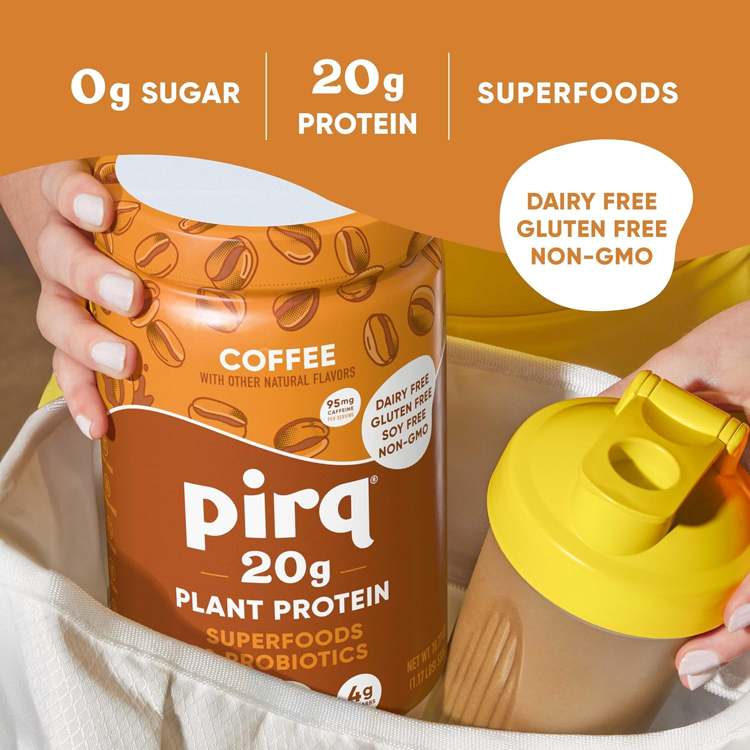 Pirq Dairy Free Protein Powder with 20g Protein, Plant Based, 2B CFU Probiotics, 25 Superfoods Greens and Fruits, Vegan, 0g Sugar (14 Servings)(Coffee) - Image 3