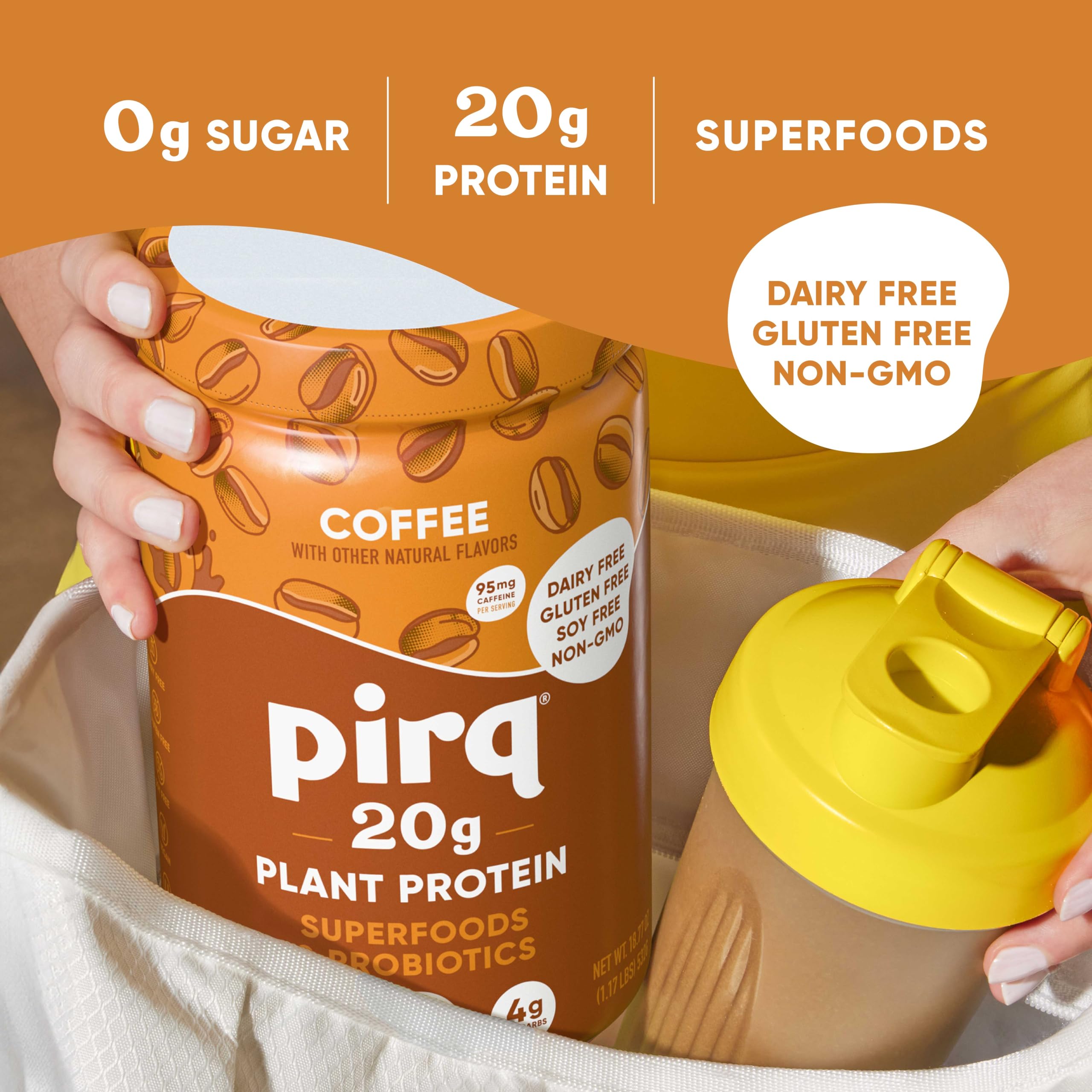 Pirq Dairy Free Protein Powder with 20g Protein, Plant Based, 2B CFU Probiotics, 25 Superfoods Greens and Fruits, Vegan, 0g Sugar (14 Servings)(Coffee) thumbnail 3