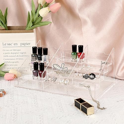 Miniatura 7 de BTSKY Tarjetero de acrílico transparente para escritorio, 4 niveles y 12 bolsillos, organizador de tarjetas de visita acrílicas, soporte para