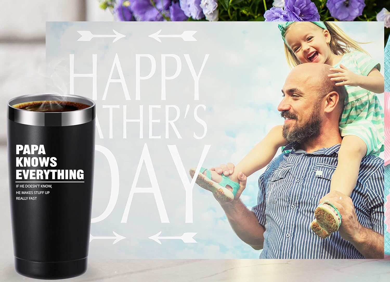 momocici Papa Knows Everything 20 OZ Tumbler.Dad Gifts from Daughter,Son,Wife.Birthday Christmas Gifts for New Dad,Father,Husband,Men Travel Mug(Black) - Image 6