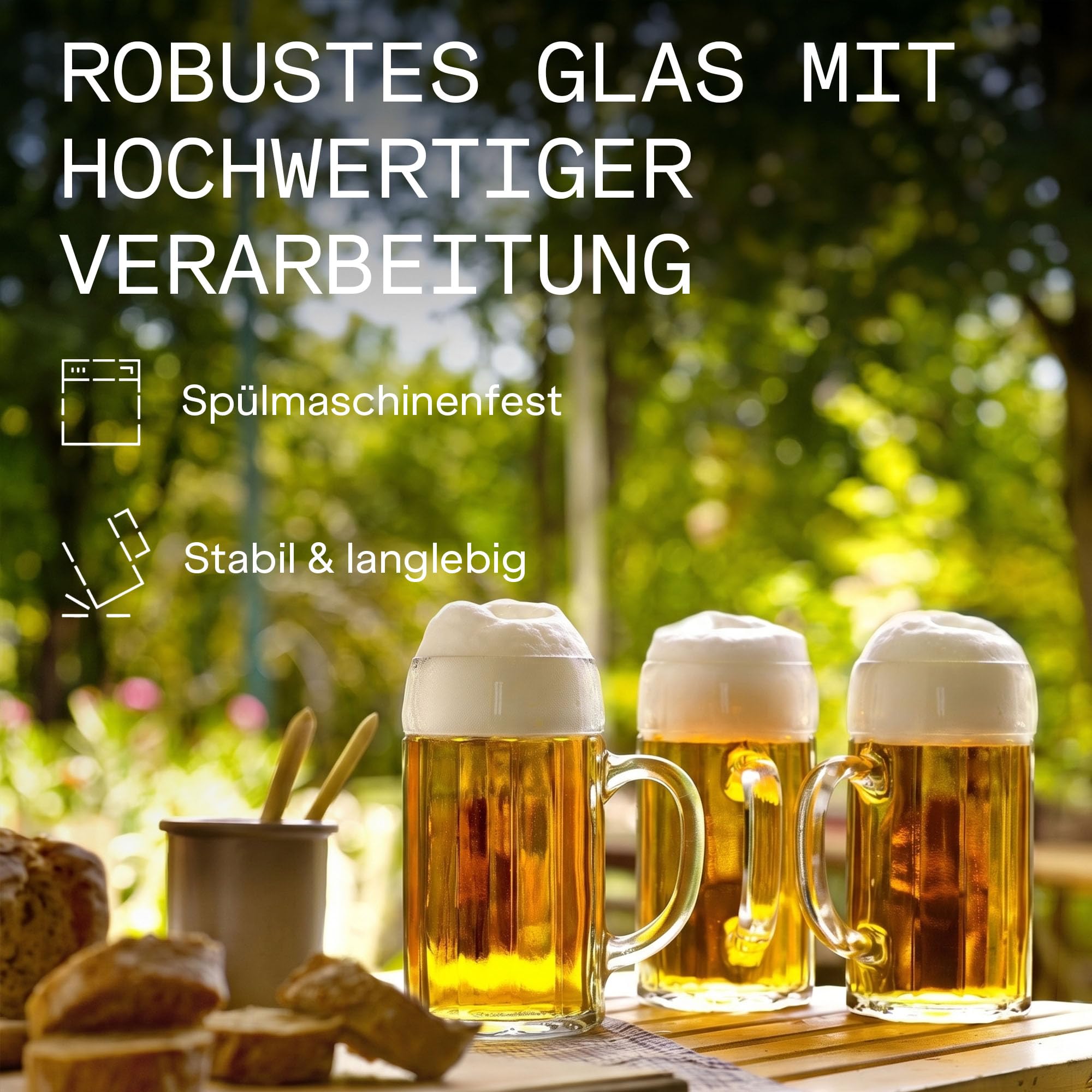 Oberglas Eckenmaßkrug Maßkrug Soda-Lime-Glas 1 l, 6er-Set
