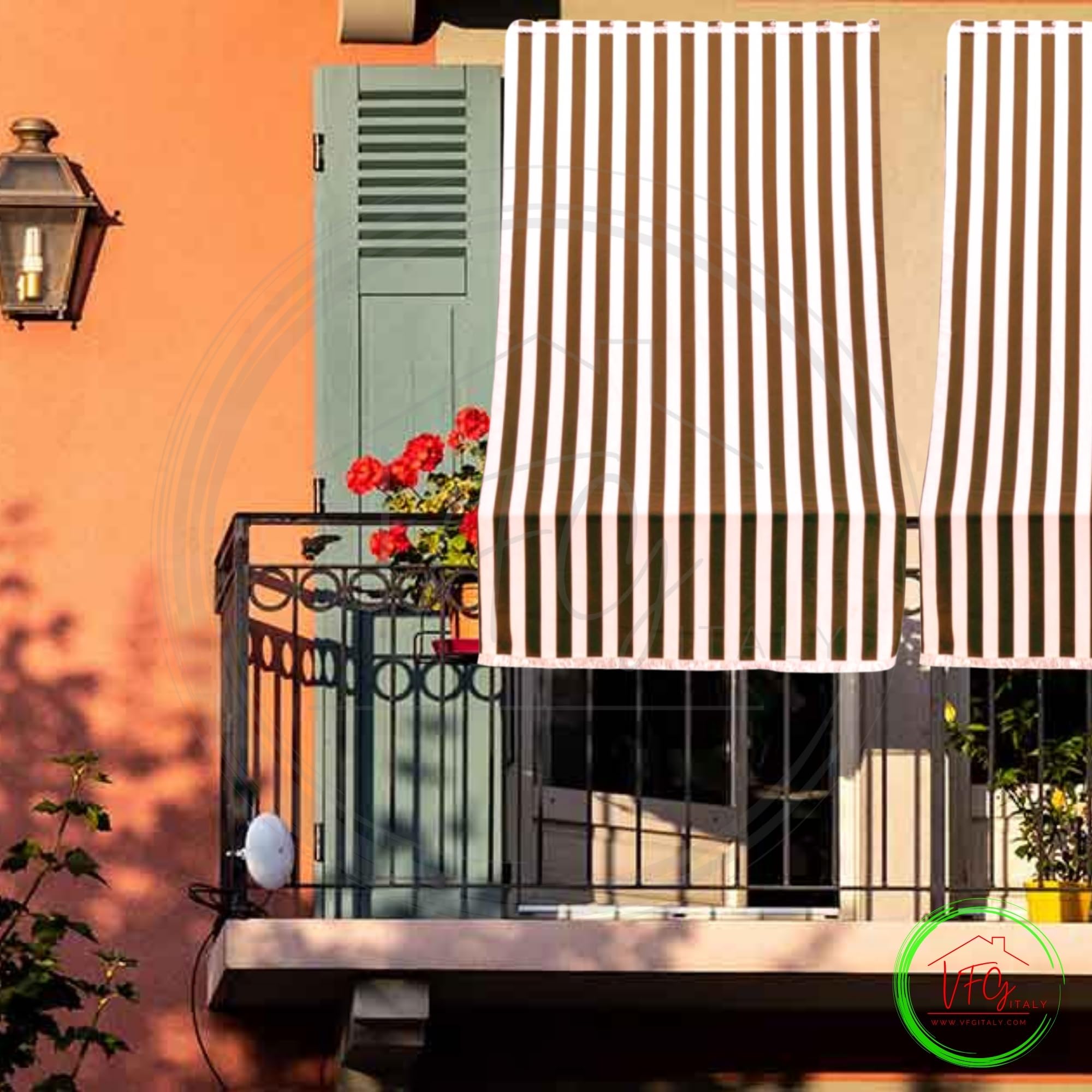 Tenda Sole Strisce Esterno Balcone Terrazzo Veranda con Anelli e Ganci 100% Poliestere Durevole Lavabile Marrone_bianco 290x290