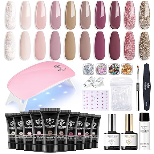 modelones Kit completo de gel de extensión de uñas de polietileno 10 colores con lámpara de uñas de 6 W tonos nudes kit completo de gel de uñas para