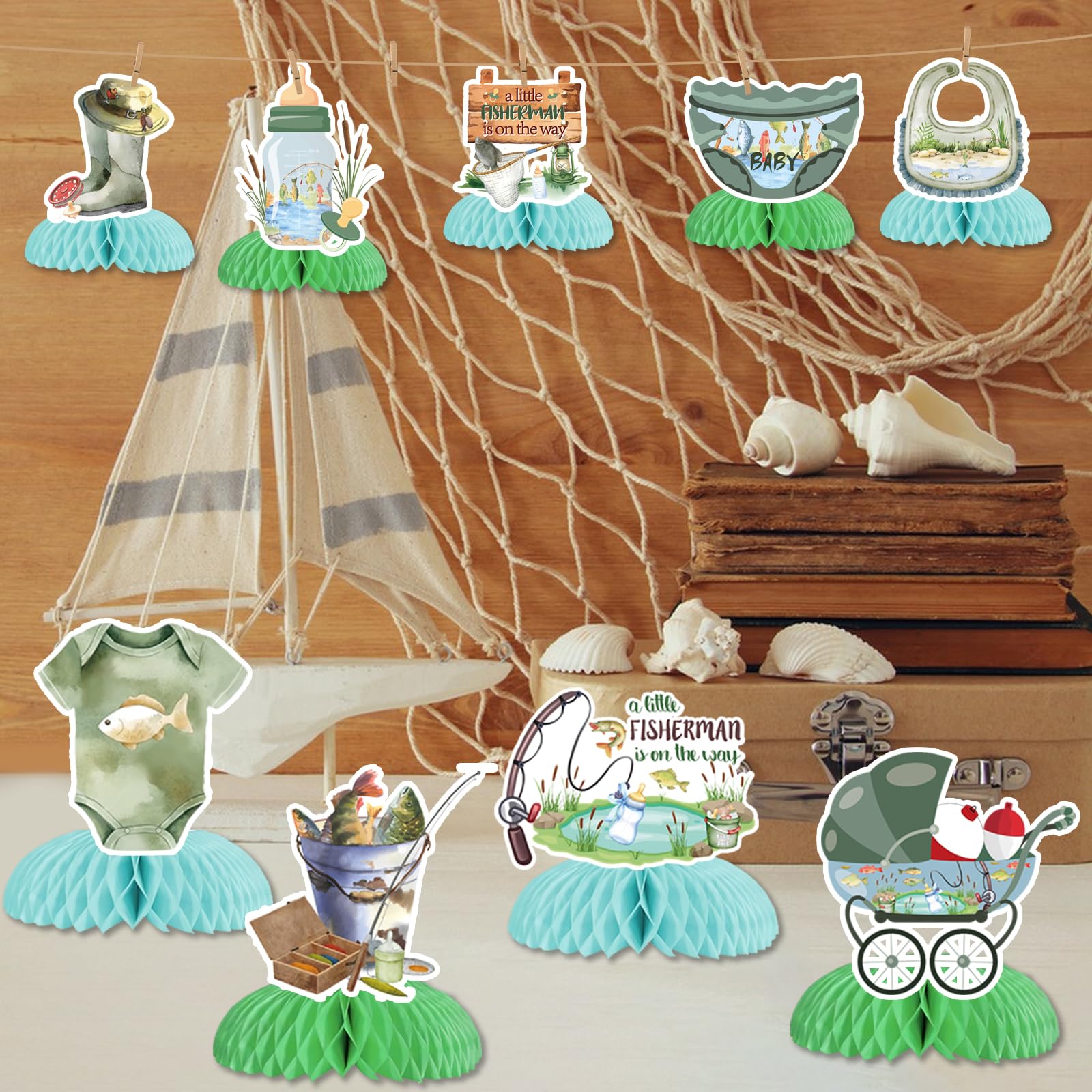 Kreat4joy Fishing Baby Shower Decorations – 24-Piece 'A Little Fisherman Is On The Way' Table Centerpiece Sticks