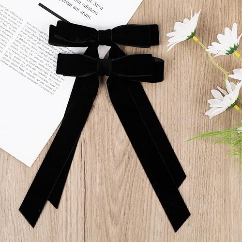 Miniatura 3 de Lazos grandes de terciopelo para niñas, lazos de 5 pulgadas, pinzas de cocodrilo, accesorios para mujeres, niñas y niños pequeños (negro + rojo (4