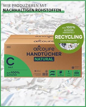 œcolife Hand Towels Natural C-Fold 1-Ply 2400 Sheets 25 x 50 cm Grey saugstarke graue Falthandtücher aus Recyclingpapier für Handtuchspender geeignet Papierhandtücher Einmalhandtücher soft
