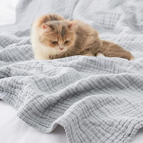 Miniatura 4 de Carriediosa Manta 100% de muselina de algodón de 70 x 80 pulgadas, tamaño individual, 4 capas de gasa de verano para cama, sofá, manta de lino suave