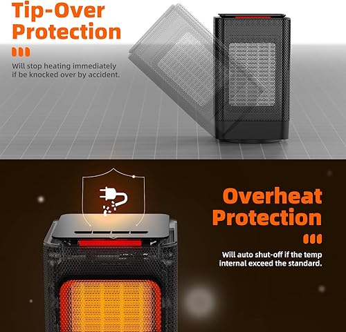 Miniatura 6 de Calentador de espacio calentadores oscilantes portátiles para uso en interiores 3 modos de calefacción ajustables con protección contra vuelcos y