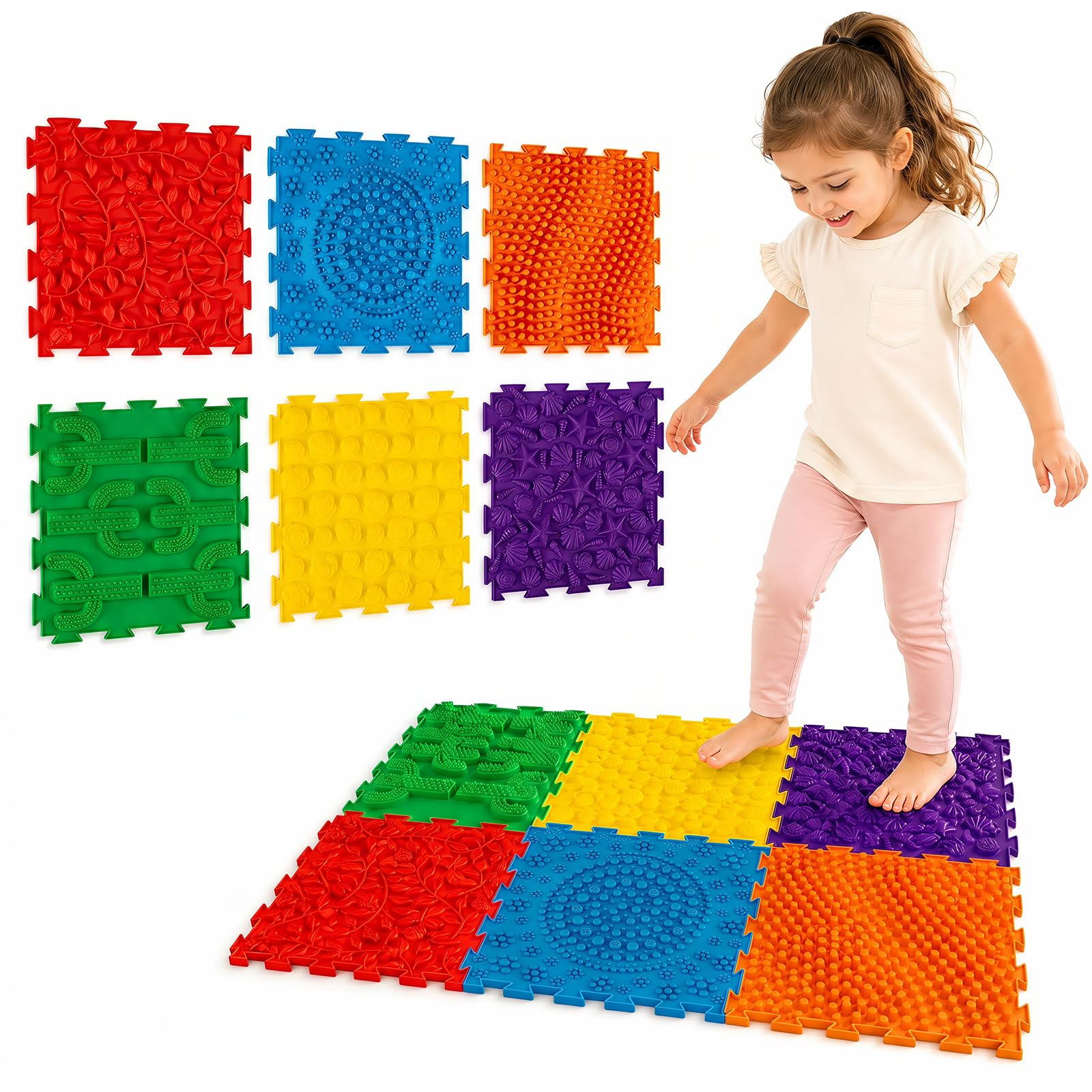 HOMASIS Alfombra de Juego Sensorial Ortopédica de 6 Placas (Multicolor Vibrante)
