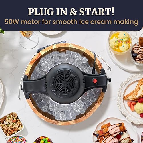 Miniatura 4 de Elite Gourmet EIM916X Old Fashioned - Máquina eléctrica para hacer helados de madera vintage de 6 cuartos de galón Appalachian, manivela clásica