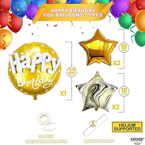 Miniatura 7 de KatchOn, Juego de 6 globos dorados con texto en inglés Happy Birthday, paquete de 6, globo dorado con el número uno para decorar el primer