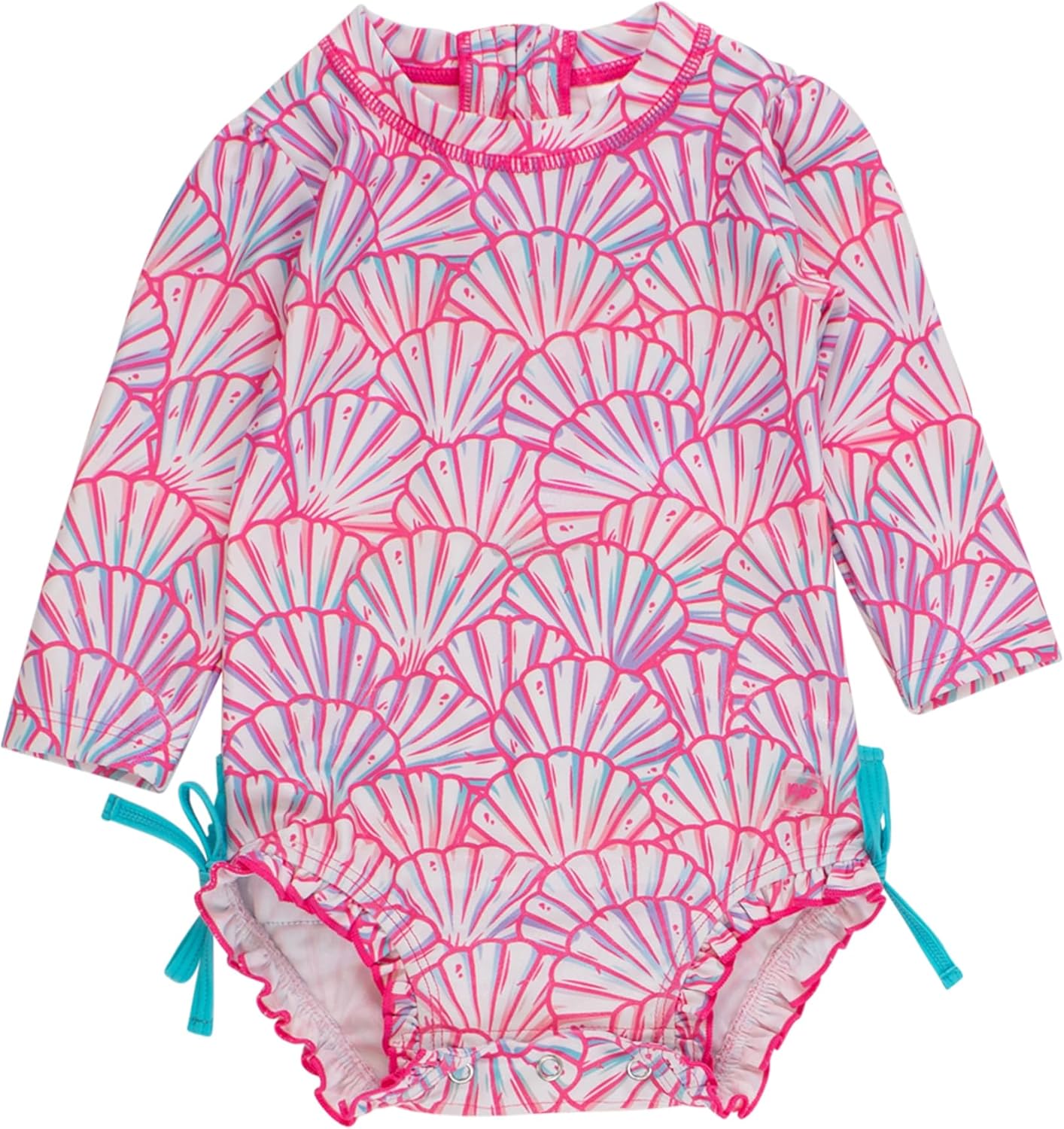 RuffleButts Baby Girls UPF 50+ Sun Protection Floral Printed Long Sleeve One Piece Rash Guard Swimsuit with Zipper