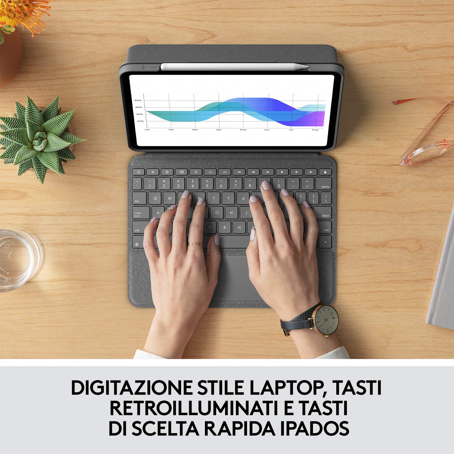 Logitech Folio Touch iPad Pro da 11 pollici (1a, 2a, 3a, 4a gen - 2018, 2020, 2021, 2022) Custodia con tastiera - Tastiera retroilluminata, trackpad, Smart Connector, ITA QWERTY - Grafite