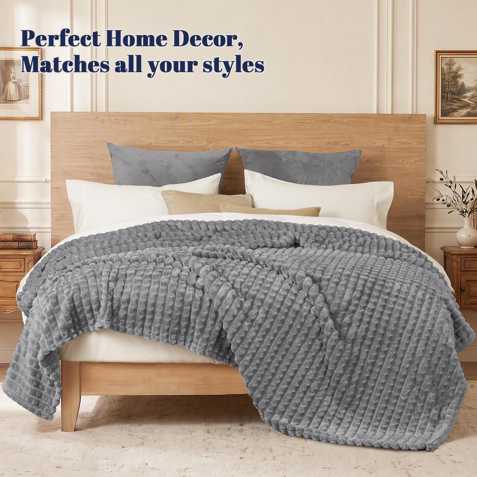 PHF Coperta in pile per letto singolo, 380 g/m², super morbida e calda, per autunno e inverno, senza pelucchi, non perde pelo, leggera, con clip 3D, decorativa, per divano, 168 x 228,6 cm, effetto