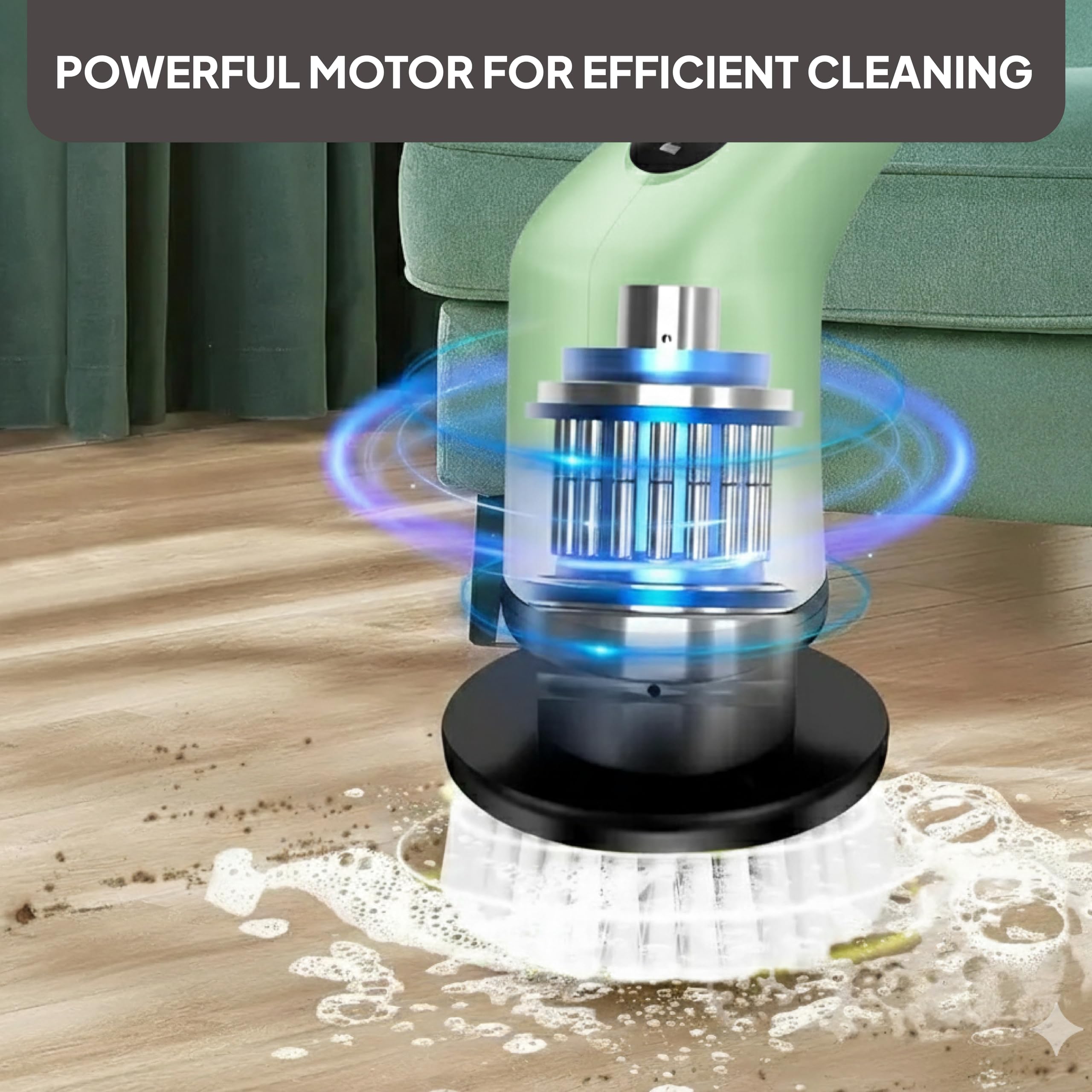 Cello Telescopic Electric Spin Scrubber Pastel Green | Rechargeable Cordless Cleaner with 7 Interchangeable Brush Heads, Dual Speed & Adjustable Handle, 90-Min Long Use for Bathroom, Kitchen Cleaning 2