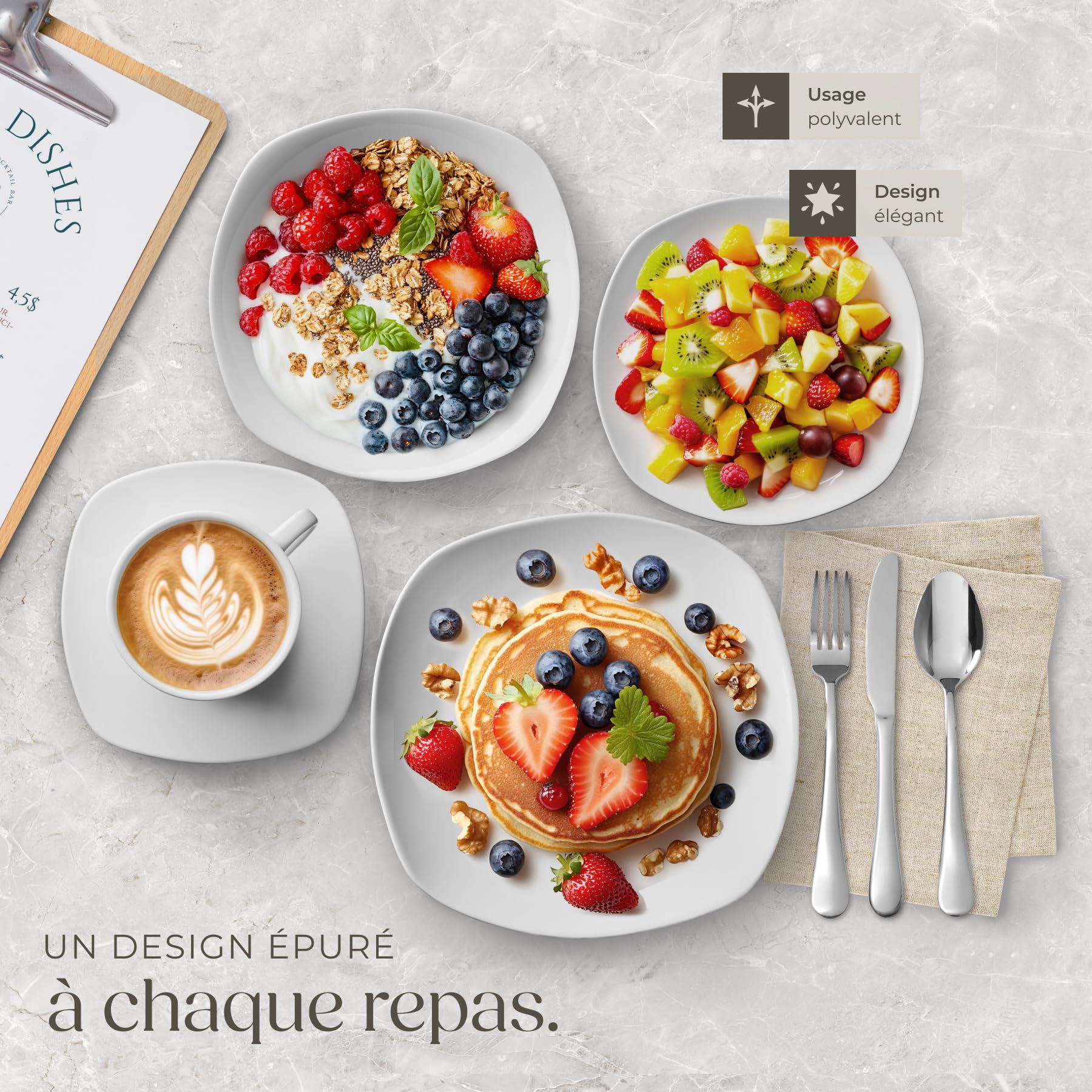 tectake® Service de table 12 personnes Vaisselle et arts de la table 100p. avec Assiettes creuses assiettes plates assiette à dessert coquetiers bols tasses saladier Coupelle soupe Lot assiette