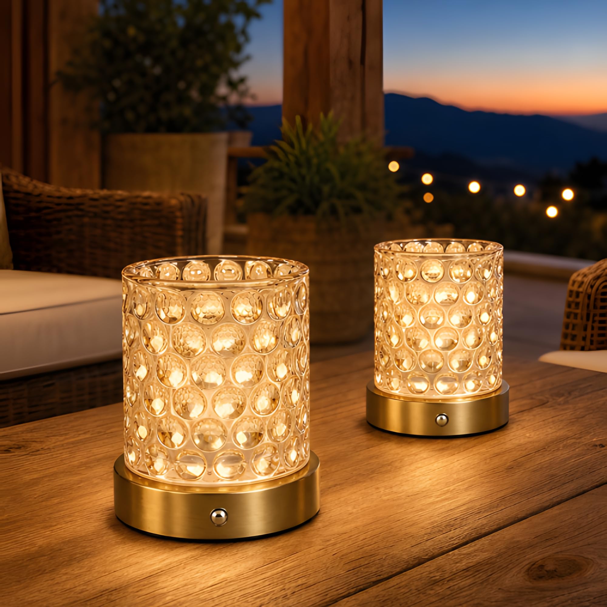 Photo 1 of Chinying 2-Pack Large Cordless Table Lamps, 16 RGB Colors Touch Rechargeable Amber Glass Desk Lamp, Battery Operated Portable Bedside Light for Living Room, Restaurant Decor, 1800mAh